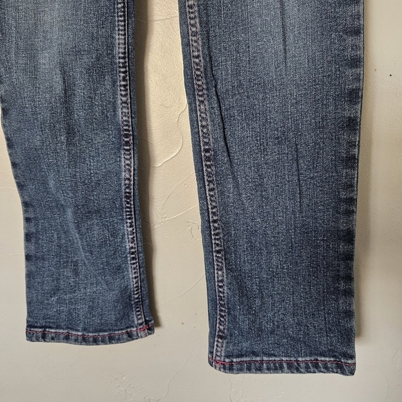 Wrangler Girls 10 Regular Medium Dark Wash Bootcut Denim Pink Stitching Western - Picture 4 of 6